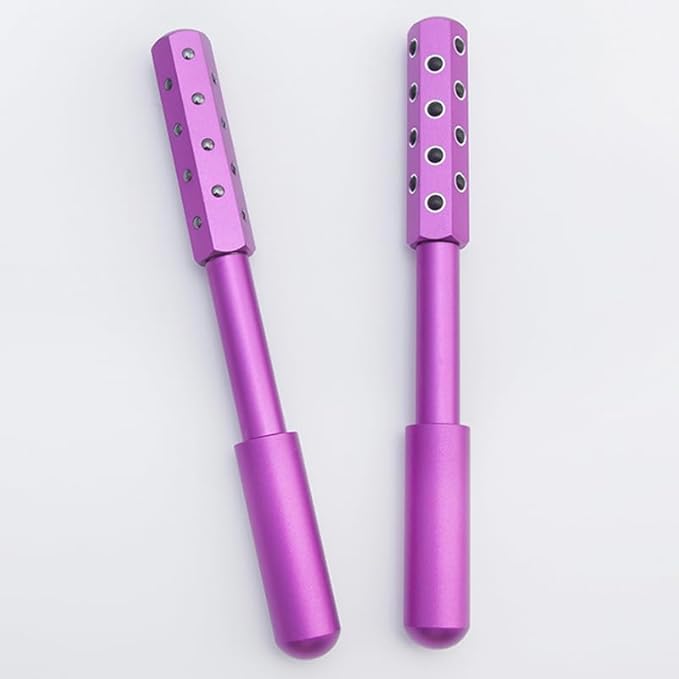24-Stone Facial Roller - Cooling Face & Neck Massager Tool for Skin Rejuvenation | 360° Contouring with Germanium Stones & Aircraft Aluminum | Portable 7.6" Beauty Roller - Purple