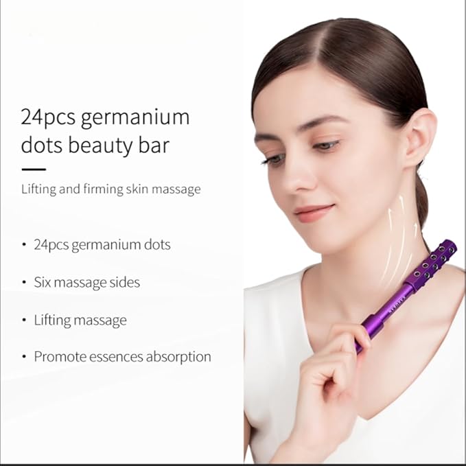 24-Stone Facial Roller - Cooling Face & Neck Massager Tool for Skin Rejuvenation | 360° Contouring with Germanium Stones & Aircraft Aluminum | Portable 7.6" Beauty Roller - Purple