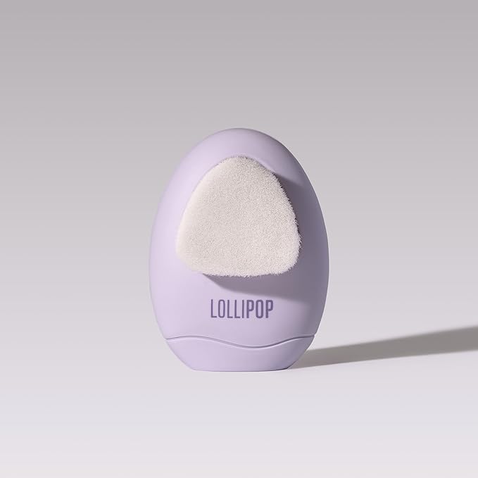 LOLLIPOP Dual-Sided Facial Cleansing Brush | Palm Size Silicone Face Exfoliator and Soft Fiber Cleanser | Manual Face Scrubber for Pores, Makeup Removal, Blackhead and Skincare Routine, Plum