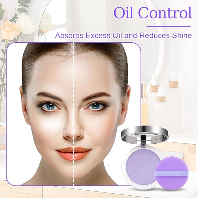 2PCS Oil Control Face Pressed Powder,zxbaers Chillab Lavender Matte Powder,Matte Smooth Setting Powder Makeup, Waterproof Long Lasting Finishing Powder, Flawless Lightweight Face Cosmetics