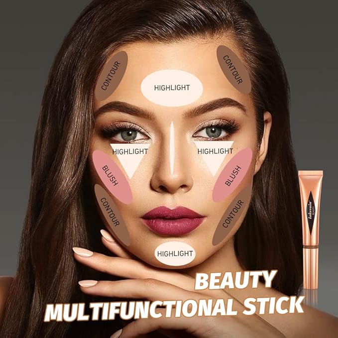 3 Pcs YU KUI LX Liquid Beauty Stick, Highlighter Makeup, Blush Stick, Liquid Highlighter, Contour StickMultifunctional Beauty Stick,Beauty Cream With Cushion Applicator (02#+04#+06#)
