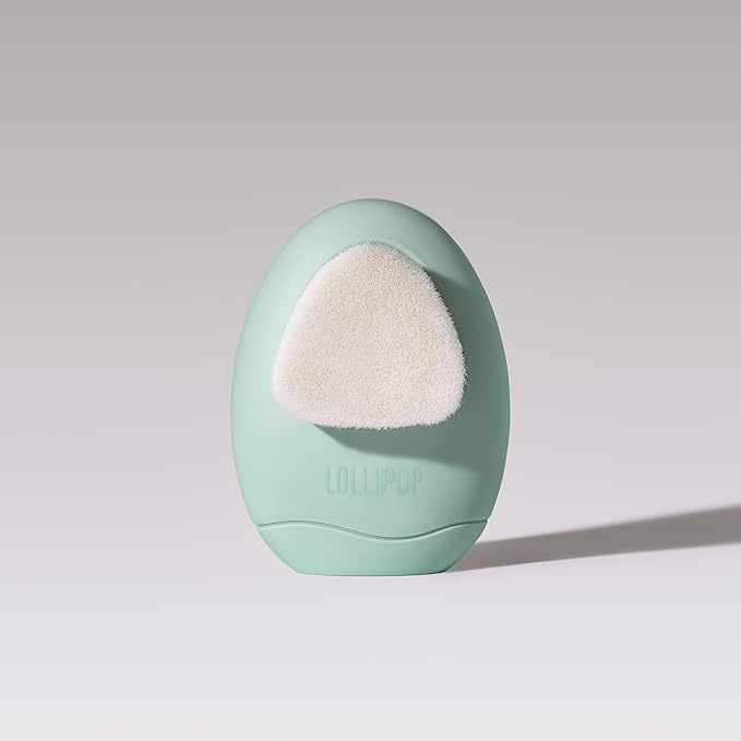 LOLLIPOP Dual-Sided Facial Cleansing Brush | Palm Size Silicone Face Exfoliator and Soft Fiber Cleanser | Manual Face Scrubber for Pores, Makeup Removal, Blackhead and Skincare Routine, Minty