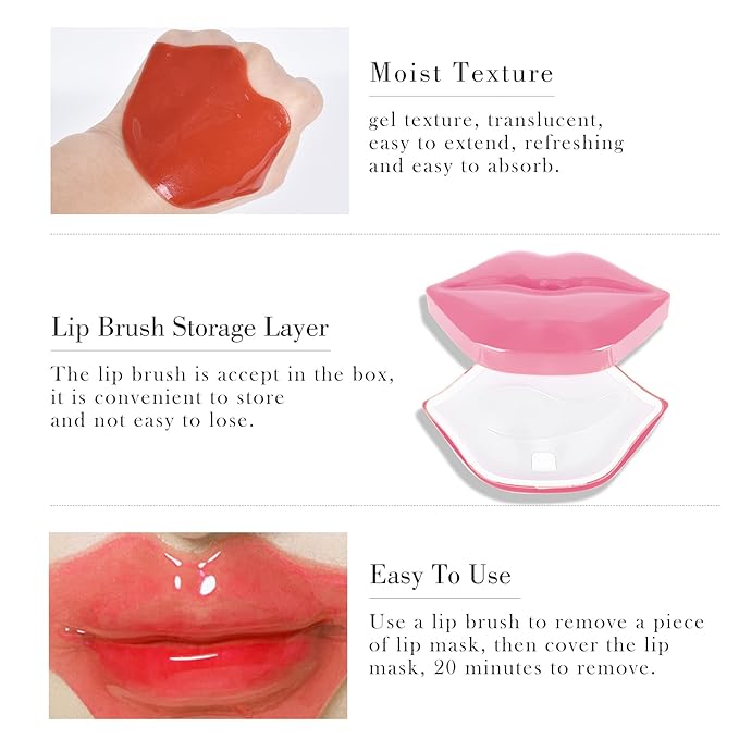 20Pcs Lip Mask,Pink Moisturizing Plumping Lip Masks Overnight,Pink Lip Mask Gel Treatment Lip Masks for Dry Lips Plump Lip Collagen Overnight Sleeping Lip Mask Pads Patches(Pink)