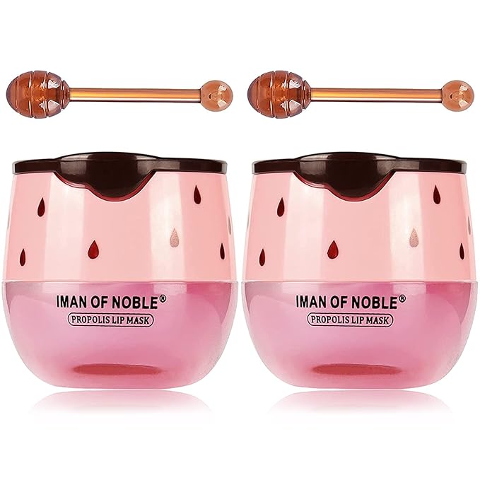 2Pcs Strawberry Vitamin E Lip Masks,Lip Balm Honey Pot,Hydrating & Prevention Dry and Cracked Lip Scrubs Exfoliator,Lip Sleep Mask Reduces Lip Lines,Lip Exfoliating Balm Sleeping Lip Mask