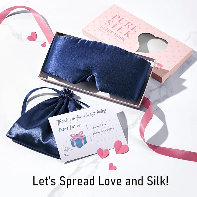LitBear Silk Sleep Mask for Side Sleepers, 100% 22 Momme Pure Mulberry Silk, Face-Hugging Padded Eye Cover with Adjustable Band (Midnight Blue)