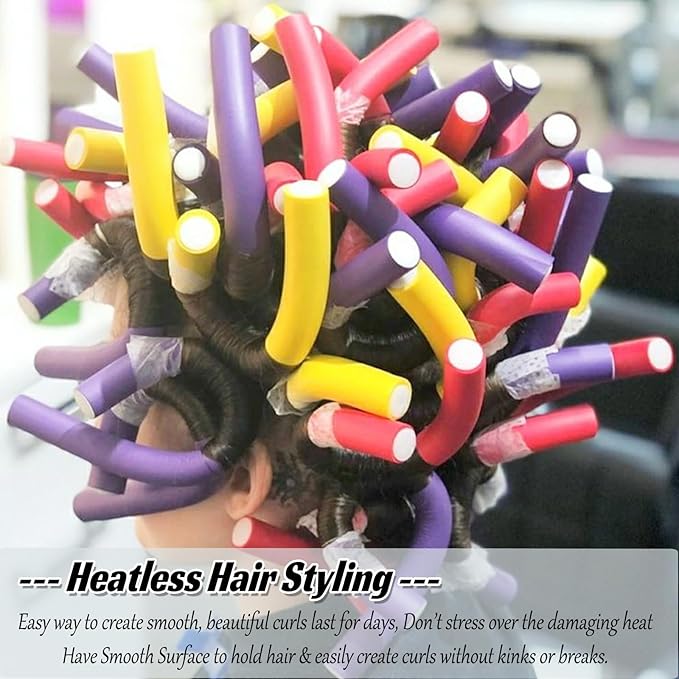 30PCS 9.45" Flexible Foam Curling Rods, Twist Heatless Hair Rollers for Women, Girls, Long and Short Hair, Sleep-In (0.71 x 9.45 Inch, Random Color)