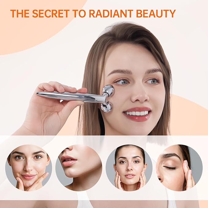 3D Gua Sha Facial Tools Metal Face Roller Stainless Steel Gua Sha Set Cooling Massage Tools for Reduce Puffiness, Firm Skin, Anti-Aging Care - Daily Facial Sculpting Gift for Women