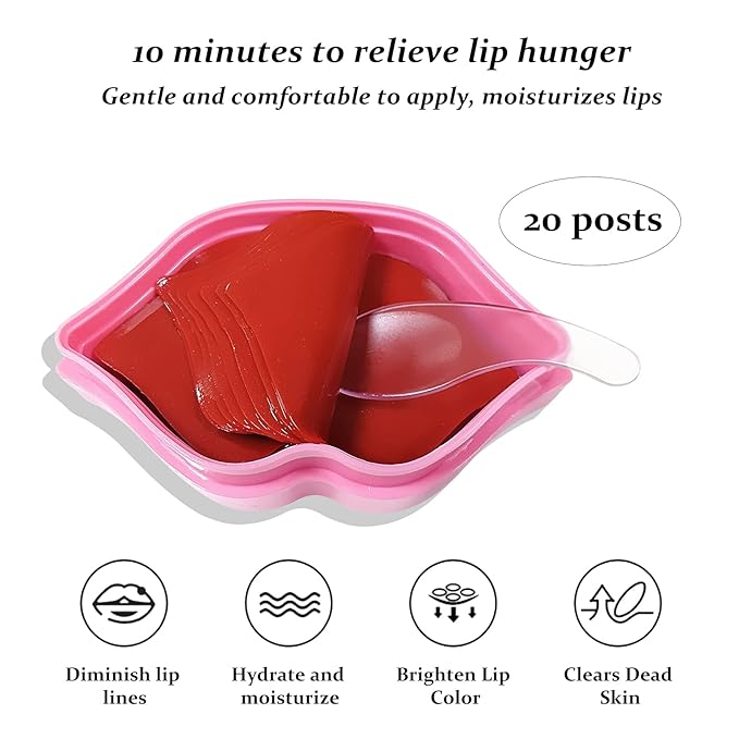 20Pcs Lip Mask,Pink Moisturizing Plumping Lip Masks Overnight,Pink Lip Mask Gel Treatment Lip Masks for Dry Lips Plump Lip Collagen Overnight Sleeping Lip Mask Pads Patches(Pink)