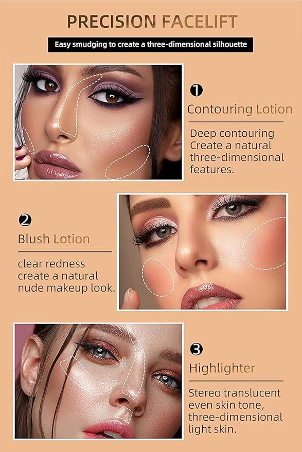 3 Pcs Liquid Contour Beauty Wand Set, Contour & Blush & Highlighter Stick with Cushion Applicator, Attached Easy to Blend, Long Lasting & Smooth Natural Matte Finish (01#03#04)