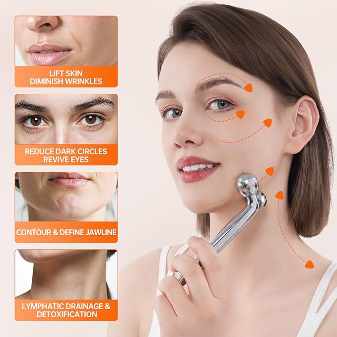3D Gua Sha Facial Tools Metal Face Roller Stainless Steel Gua Sha Set Cooling Massage Tools for Reduce Puffiness, Firm Skin, Anti-Aging Care - Daily Facial Sculpting Gift for Women