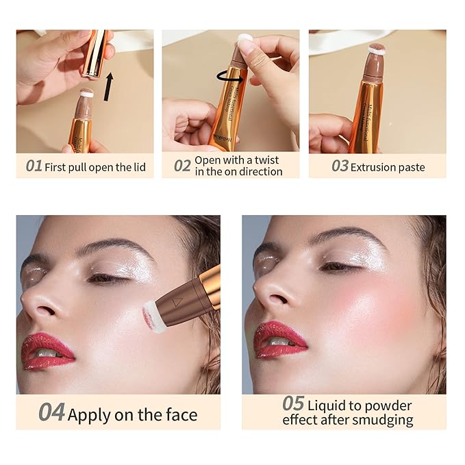 3pcs Contour Beauty Wand, Blush Wand and Liquid Highlighter Wand with Cushion Applicator, Long Lasting Silky Smooth Blendable Contour Highlighter Blush Stick,Cruelty Free,Contour +Blush +Highlighter Set(#01+#03+#05)