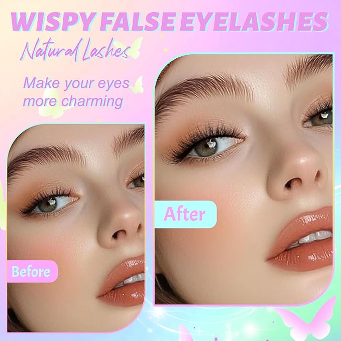 Losha Lashes Wispy Cat Eye Lashes 3D Natural False Eyelashes 9 Pairs Thin Faux Mink Lashes Pack Soft Lightweight Fake Eyelashes (Wispies)