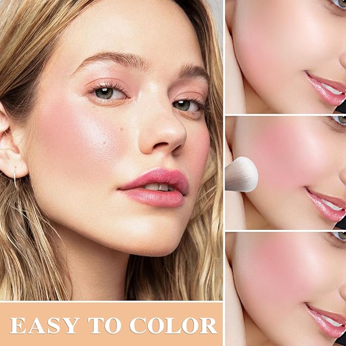 3Pcs 4 Colors Blush Palette,Matte Contour Makeup Blush for Cheeks,Waterproofing Highly Pigmented Face Cheek Blusher with Make Up Brush A11