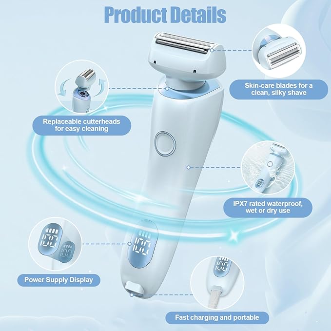 Livora Electric Shaver for Women, Bikini Trimmer for Women, Silk Glide Pro Shaver, Removable Head Electric Trimmer for Bikini, Pubic Hair, Legs, Body, Wet/Dry