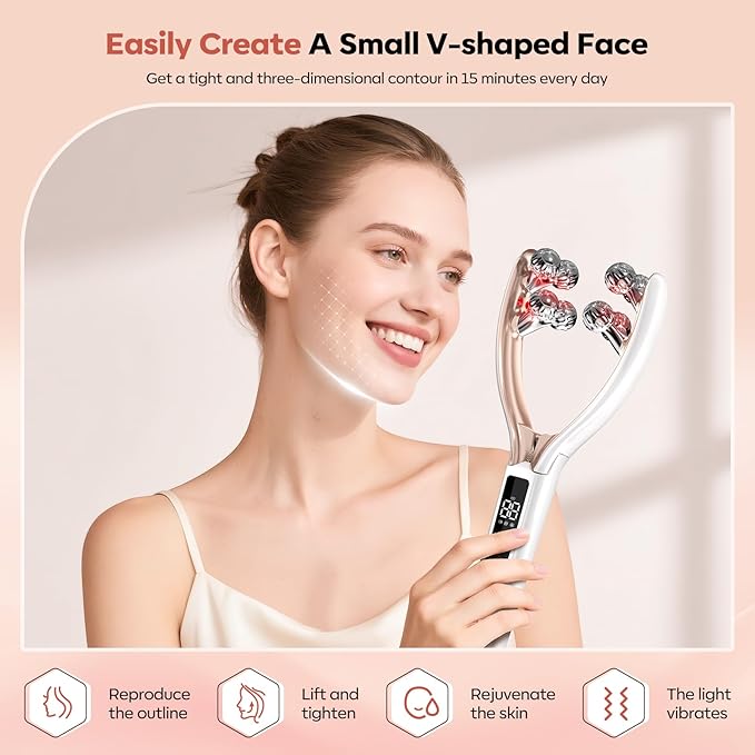 2025 New Microcurrent Facial Slimming Massager Red-Light-Therapy-for-Face and Neck,Vibrating Facial Massager with Thermals for Wrinkles, Double Chin,Firming and Lifting