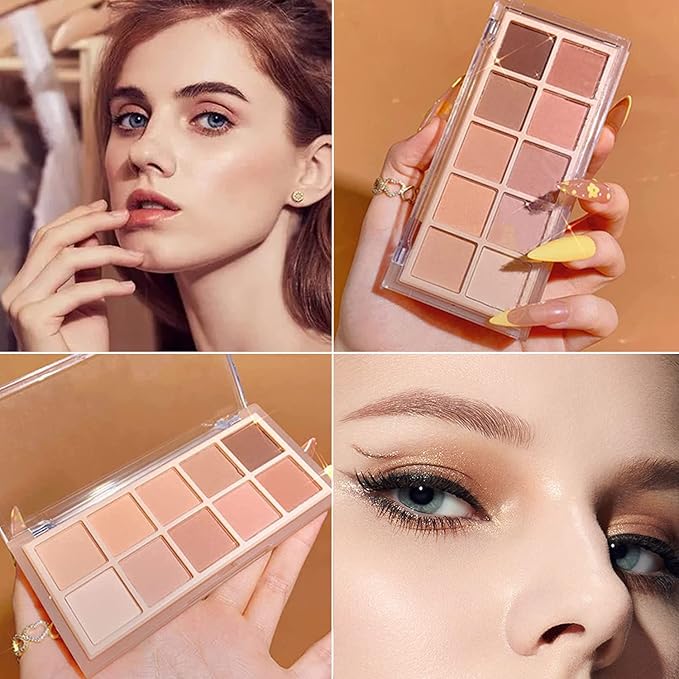 10 Colors Eyeshadow Palette Matte Naked Eye Shadow Makeup,High Pigmented, Naturing-Looking, Ultra-Blendable,Long Lasting High Pigment Nude Eyeshadow with 3 Eyeshadow Brush(Milk Tea)