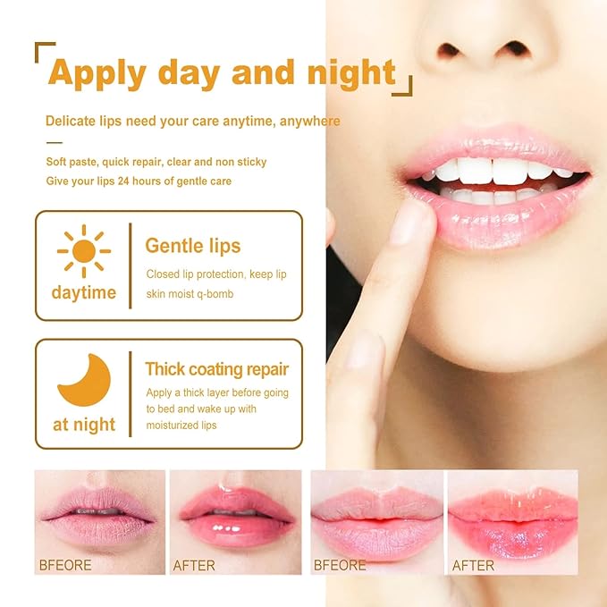 2PCS Bee Lip Balm Honey Pot & Strawberry Vitamin E Lip Sleep Masks Hydrating Prevention Dry and Cracked Lip Scrubs Exfoliator, Reduces Lip Lines,Lip Exfoliating Balm Sleeping Lip Mask