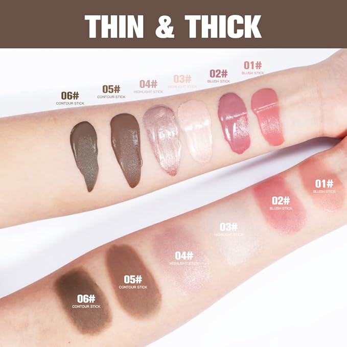 3 Pcs YU KUI LX Liquid Beauty Stick, Highlighter Makeup, Blush Stick, Liquid Highlighter, Contour StickMultifunctional Beauty Stick，Beauty Cream With Cushion Applicator (01#+03#+05#)
