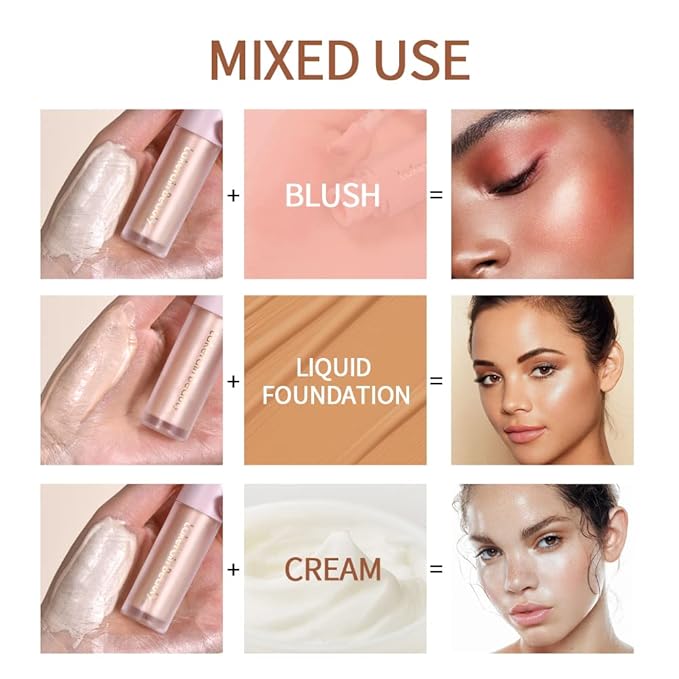 2PCS Liquid Highlighter&Blush, Contour Stick Makeup Highlighter for Face, Lightweight Glotion, Waterproof Luminous Lotion, Silky Smooth Glitter Highlighter Makeup Stick, Multi-Use Body Shimmer