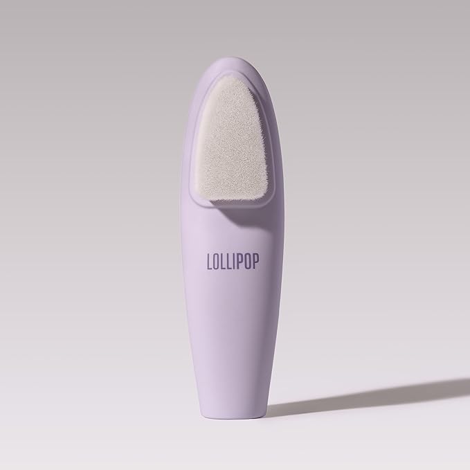 LOLLIPOP Dual-Sided Facial Cleansing Brush | Handle Size Silicone Face Exfoliator and Soft Fiber Cleanser | Manual Face Scrubber for Pores, Makeup Removal, Blackhead and Skincare Routine, Plum