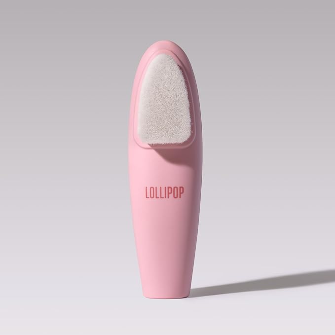 LOLLIPOP Dual-Sided Facial Cleansing Brush | Handle Size Silicone Face Exfoliator and Soft Fiber Cleanser | Manual Face Scrubber for Pores, Makeup Removal, Blackhead and Skincare Routine, Bubblegum