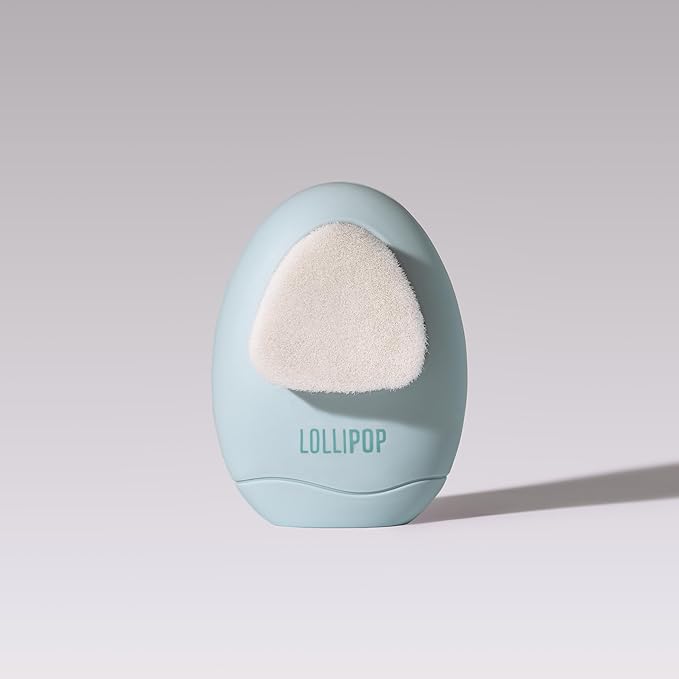 LOLLIPOP Dual-Sided Facial Cleansing Brush | Palm Size Silicone Face Exfoliator and Soft Fiber Cleanser | Manual Face Scrubber for Pores, Makeup Removal, Blackhead and Skincare Routine, Oceanic