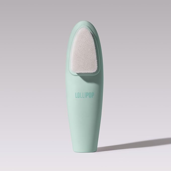 LOLLIPOP Dual-Sided Facial Cleansing Brush | Handle Size Silicone Face Exfoliator and Soft Fiber Cleanser | Manual Face Scrubber for Pores, Makeup Removal, Blackhead and Skincare Routine, Minty