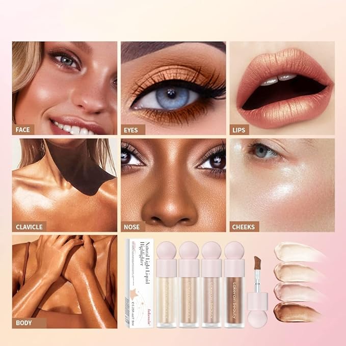 Liquid Highlighter Contour Stick - Lightweight Glotion, Waterproof Luminous Lotion, Silky Smooth Glitter Makeup Stick, Multi-Use Body Shimmer (#3 Rose Gold)
