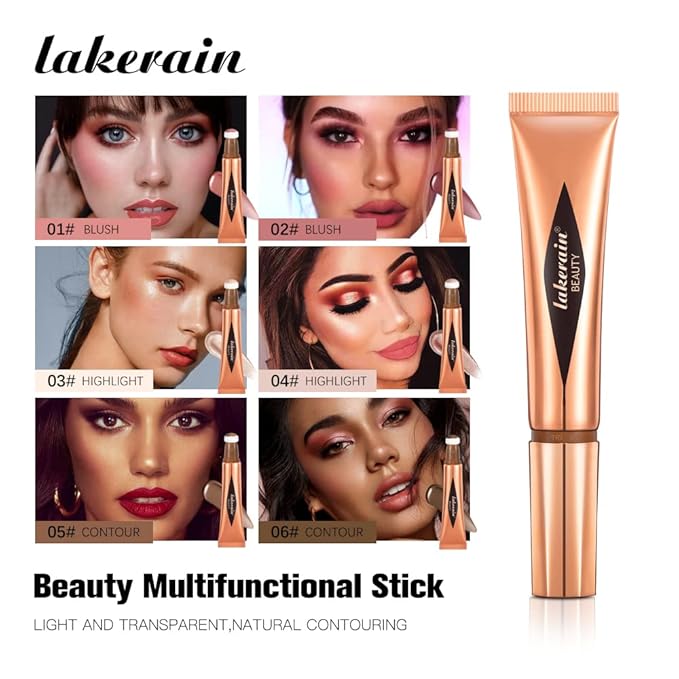 3 Pcs YU KUI LX Liquid Beauty Stick, Highlighter Makeup, Blush Stick, Liquid Highlighter, Contour StickMultifunctional Beauty Stick，Beauty Cream With Cushion Applicator (02#+04#+06#)