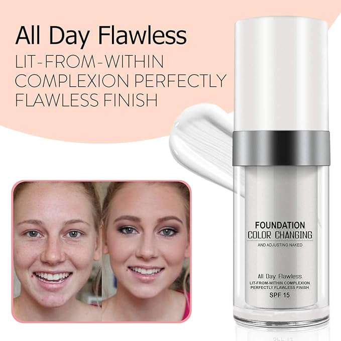 30ML Flawless Colour Changing Warm Skin Tone Foundation,Naturally Blends Moisturizing foundation makeup,Long Lasting Waterproof Poreless Liquid Foundation SPF 15 for Face Makeup