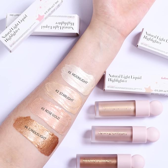 Liquid Highlighter Contour Stick - Lightweight Glotion, Waterproof Luminous Lotion, Silky Smooth Glitter Makeup Stick, Multi-Use Body Shimmer (#3 Rose Gold)