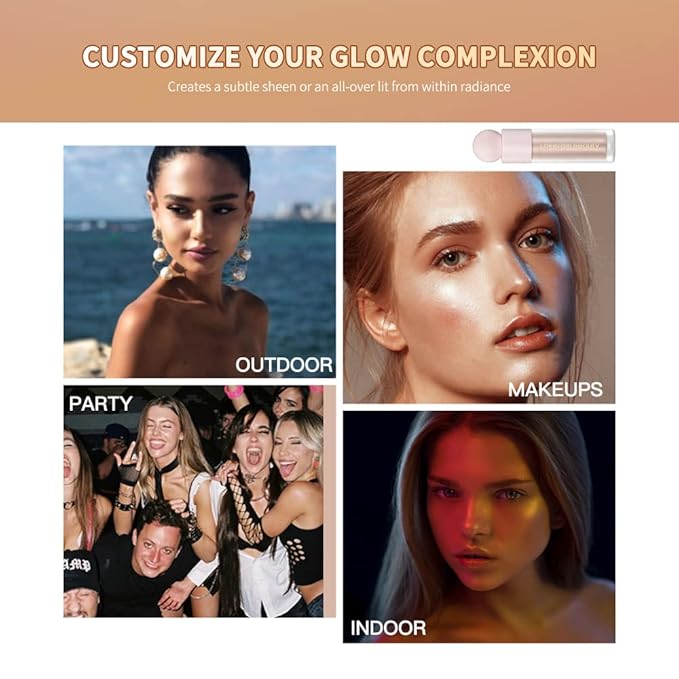 Liquid Highlighter Contour Stick - Lightweight Glotion, Waterproof Luminous Lotion, Silky Smooth Glitter Makeup Stick, Multi-Use Body Shimmer (#3 Rose Gold)