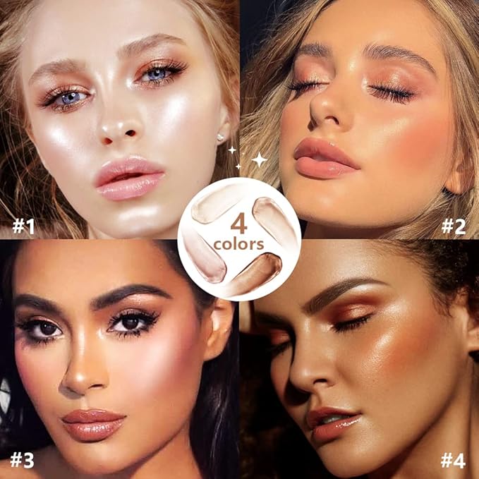 Liquid Highlighter Contour Stick - Lightweight Glotion, Waterproof Luminous Lotion, Silky Smooth Glitter Makeup Stick, Multi-Use Body Shimmer (#3 Rose Gold)