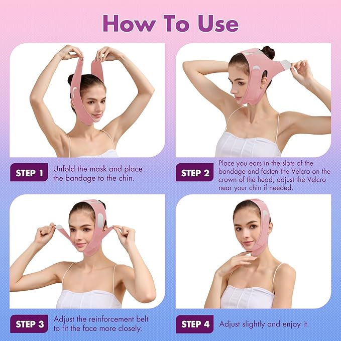 2 Pack Face Slimming Strap, Double Chin Reducer Band, Graphene V-Line Mask Chin Up Mask V Shaped Face Mask Chin strap for sleeping, V-Line Lifting Mask for Women, Medium, Black and Pink