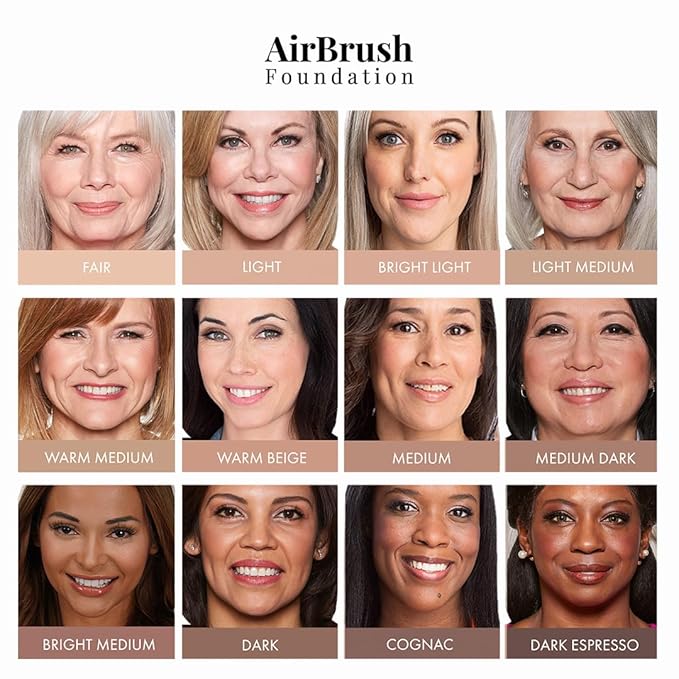MagicMinerals AirBrush Foundation by Jerome Alexander – 2pc Set with Airbrush Foundation and Kabuki Brush - Spray Makeup with Anti-aging Ingredients for Smooth Radiant Skin - Dark