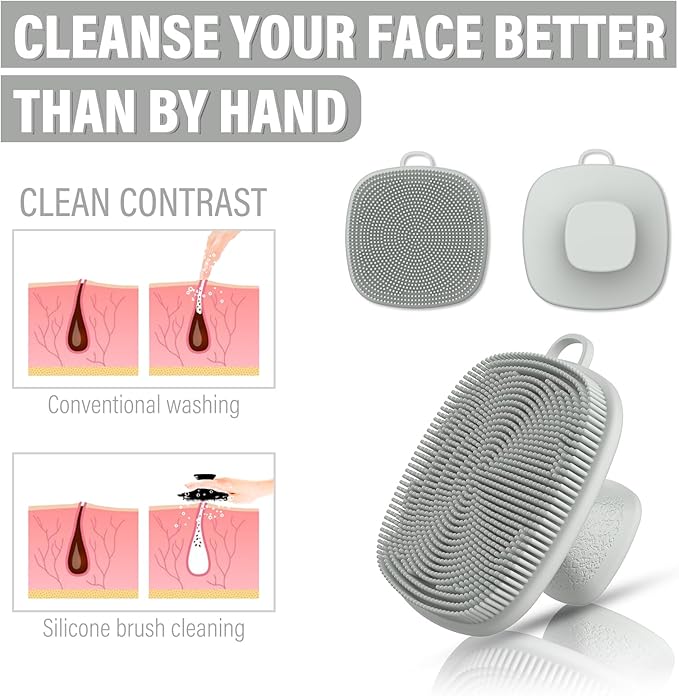 2 Pack Face Scrubber,Silicone Facial Cleansing Brush for Men & Women,Reusable Gentle Facial Waterproof Cleansing Skin Brush Exfoliating Scrubber for Sensitive Skin (Gray+Purple)