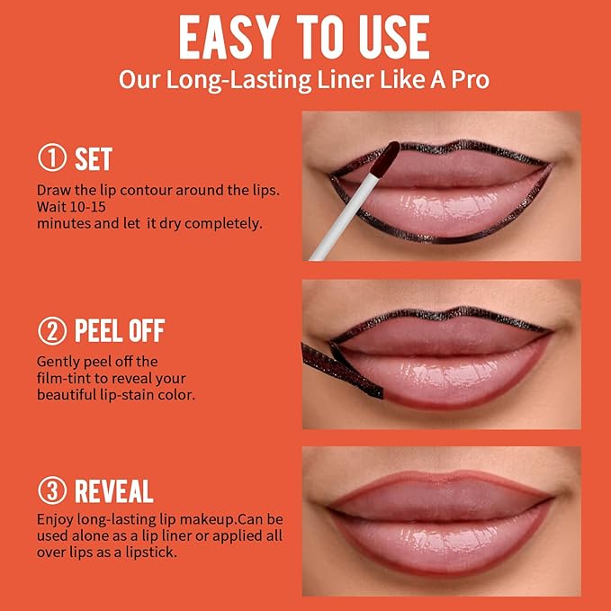 2pcs Lip Stain Peel Off - Lip Liner Stain Long Lasting Waterproof,2-in-1 Lip Liner with Tweezer Nude Matte,Non-Stick Cup,Highly Pigmented，Natural Finish,Stay On All Day,Perfect for Gift (Nude+Rose)