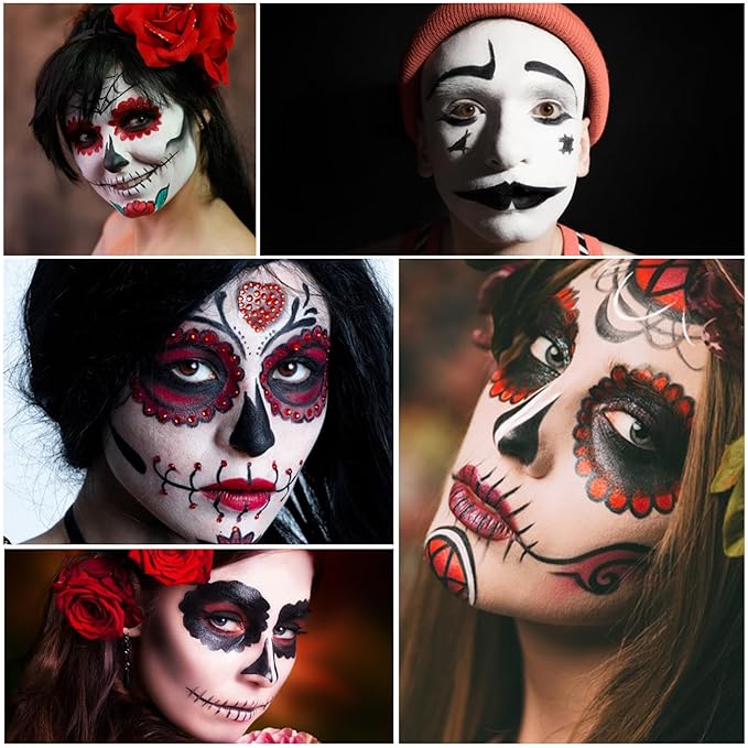 3 PCS Black White Red Face Body Paint Halloween Special Effects Makeup Kit Oil Based Cream Face Paint Kit for Cosplay Party Clown Zombie Stage Sfx Makeup