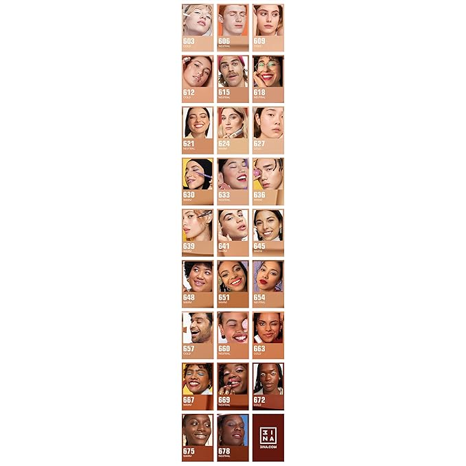 3INA The 24H Foundation 672-24H Long-Wearing Formula - Medium To High Buildable Coverage - Smooth Matte Finish - Expanded Shade Selection - Waterproof, Cruelty Free, Vegan Makeup - 1.01 Oz
