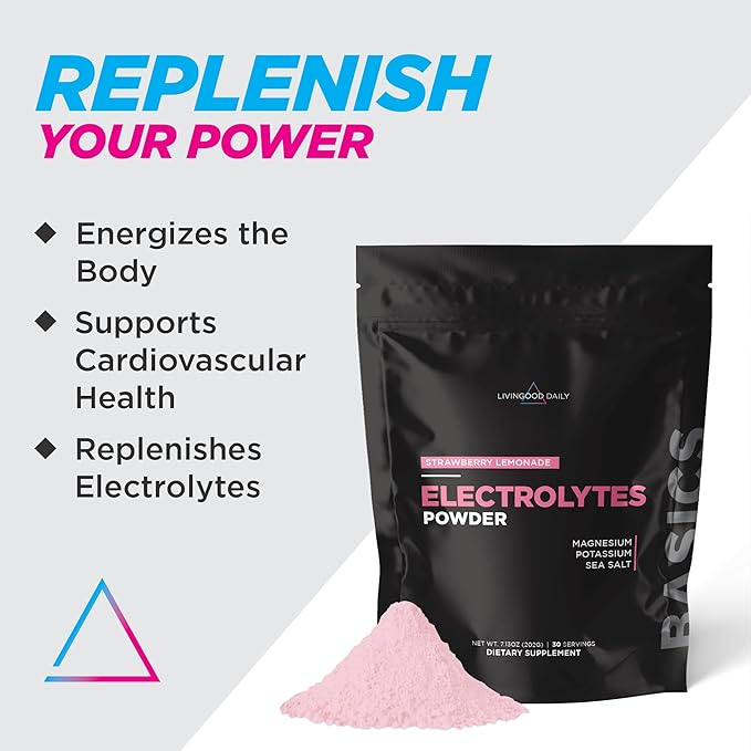 Livingood Daily Electrolytes Powder, Electrolytes Hydration Drink Mix with Vitamin C, Magnesium, Taurine & Sea Salt, Electrolyte Supplement for Energy & Hydration, Keto, Strawberry Lemonade, 30 Srvgs