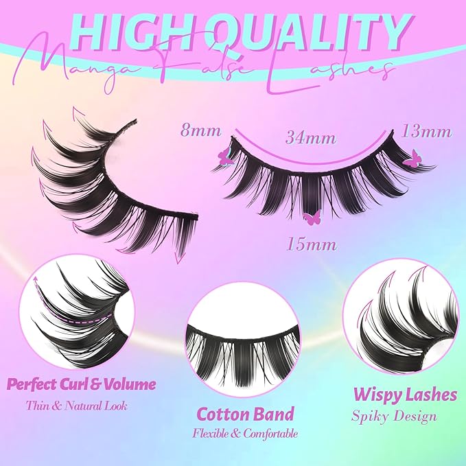 Losha Lashes Spiky Manga Lashes Wispy Anime False Eyelashes 9 Pairs 8D Asian Eye Lashes Natural Anime Fake Eyelashes (Lovely)