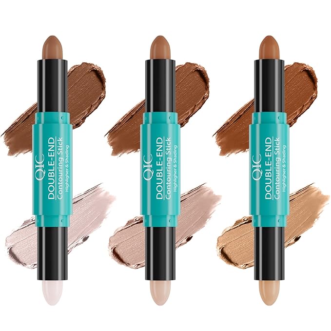 2-in-1 Contour & Highlighter Stick - Dual-Ended, Waterproof, Long-Lasting, for All Skin Tones (03# Nature colour + Light coffee)