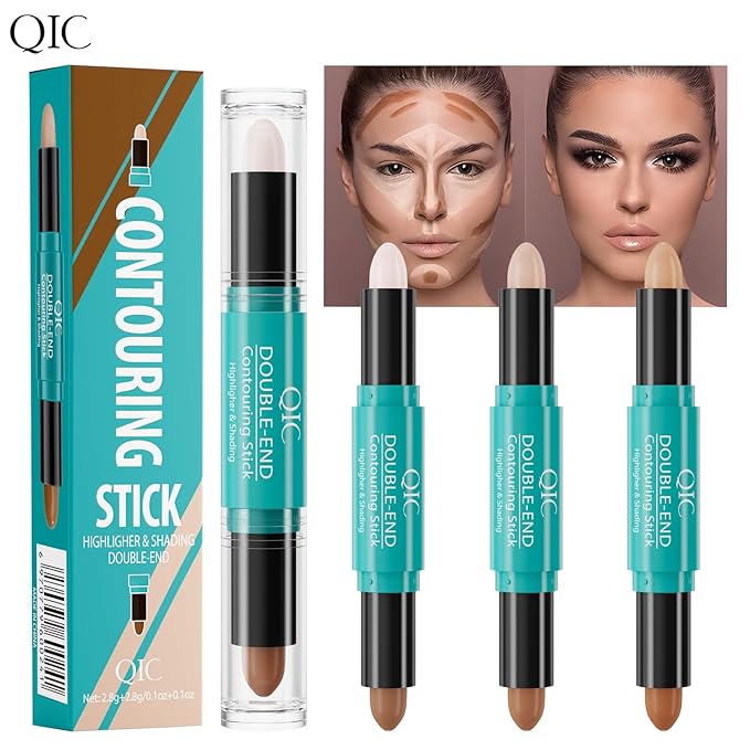 2-in-1 Contour & Highlighter Stick - Dual-Ended, Waterproof, Long-Lasting, for All Skin Tones (03# Nature colour + Light coffee)